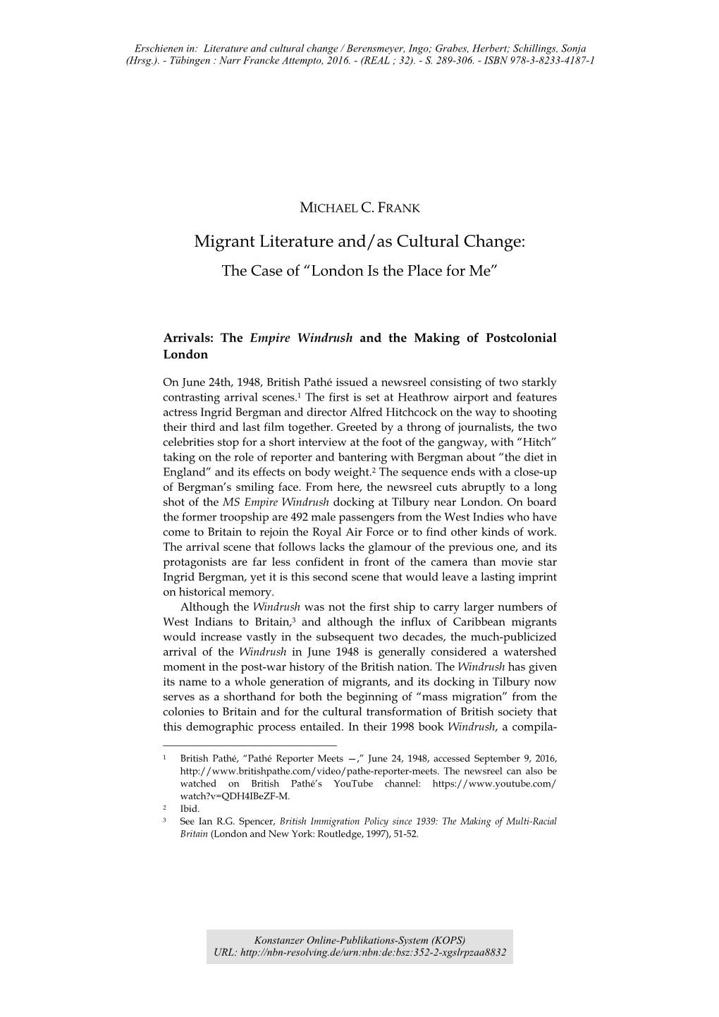 Migrant Literature And/As Cultural Change : the Case of 