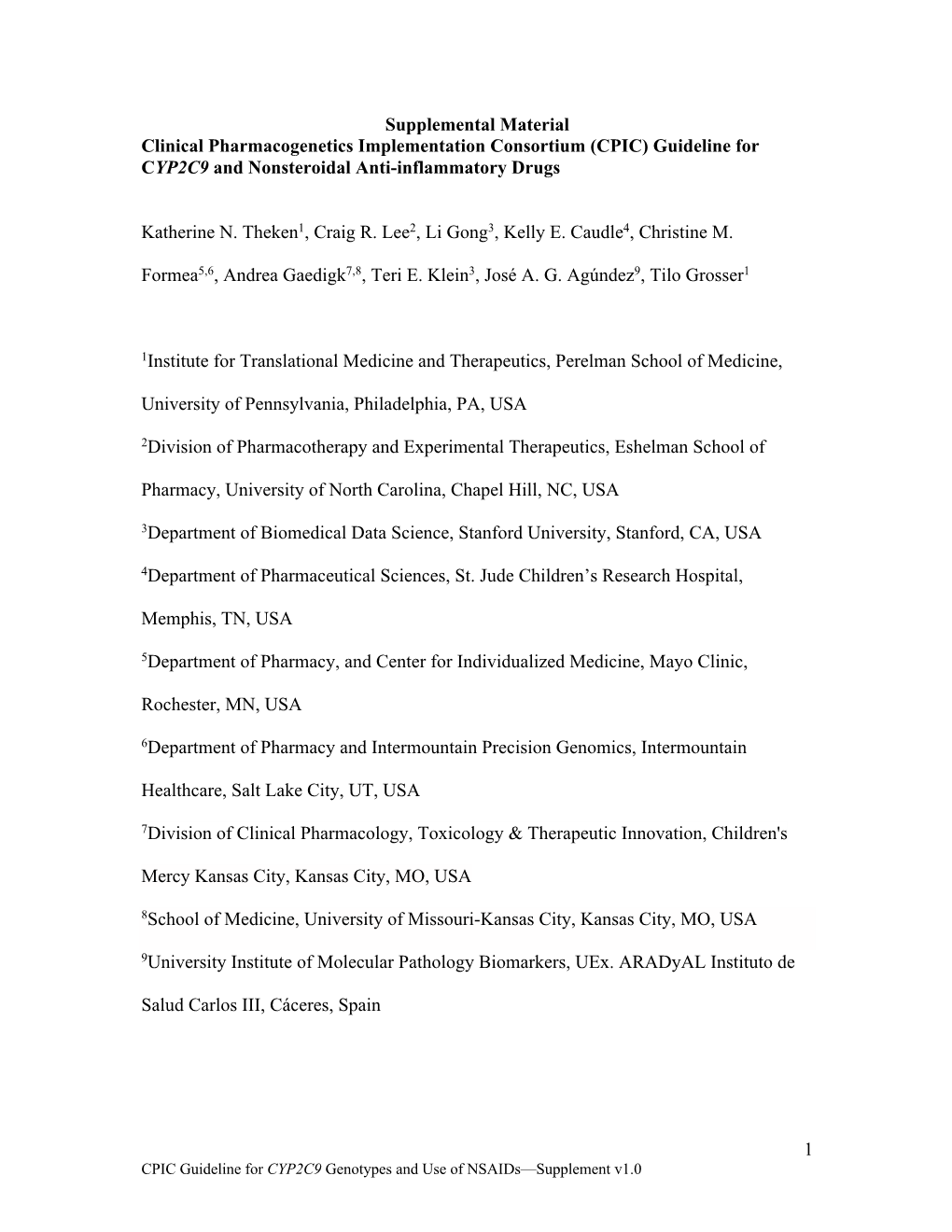 Supplemental Material Clinical Pharmacogenetics Implementation Consortium (CPIC) Guideline for CYP2C9 and Nonsteroidal Anti-Inflammatory Drugs