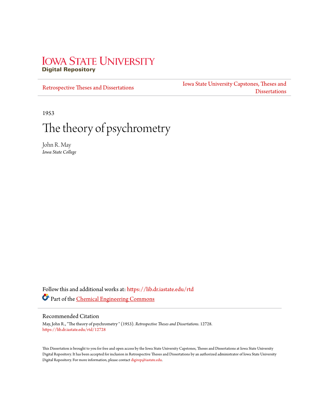 The Theory of Psychrometry John R