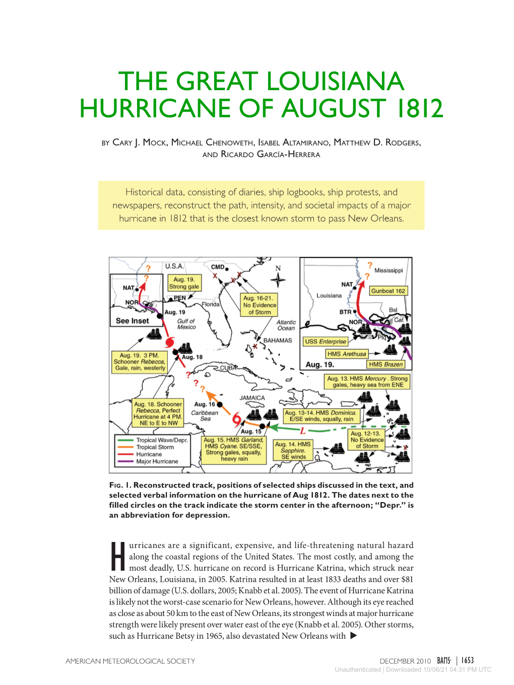 The Great Louisiana Hurricane of August 1812