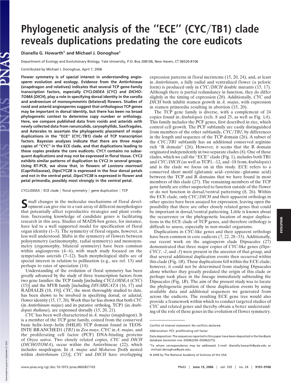 Phylogenetic Analysis of the ''ECE'' (CYC TB1) Clade Reveals Duplications Predating the Core Eudicots