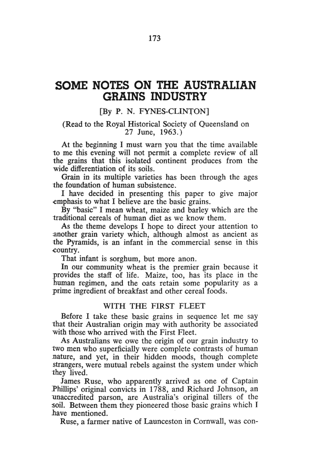 SOME NOTES on the AUSTRALIAN GRAINS INDUSTRY [By P