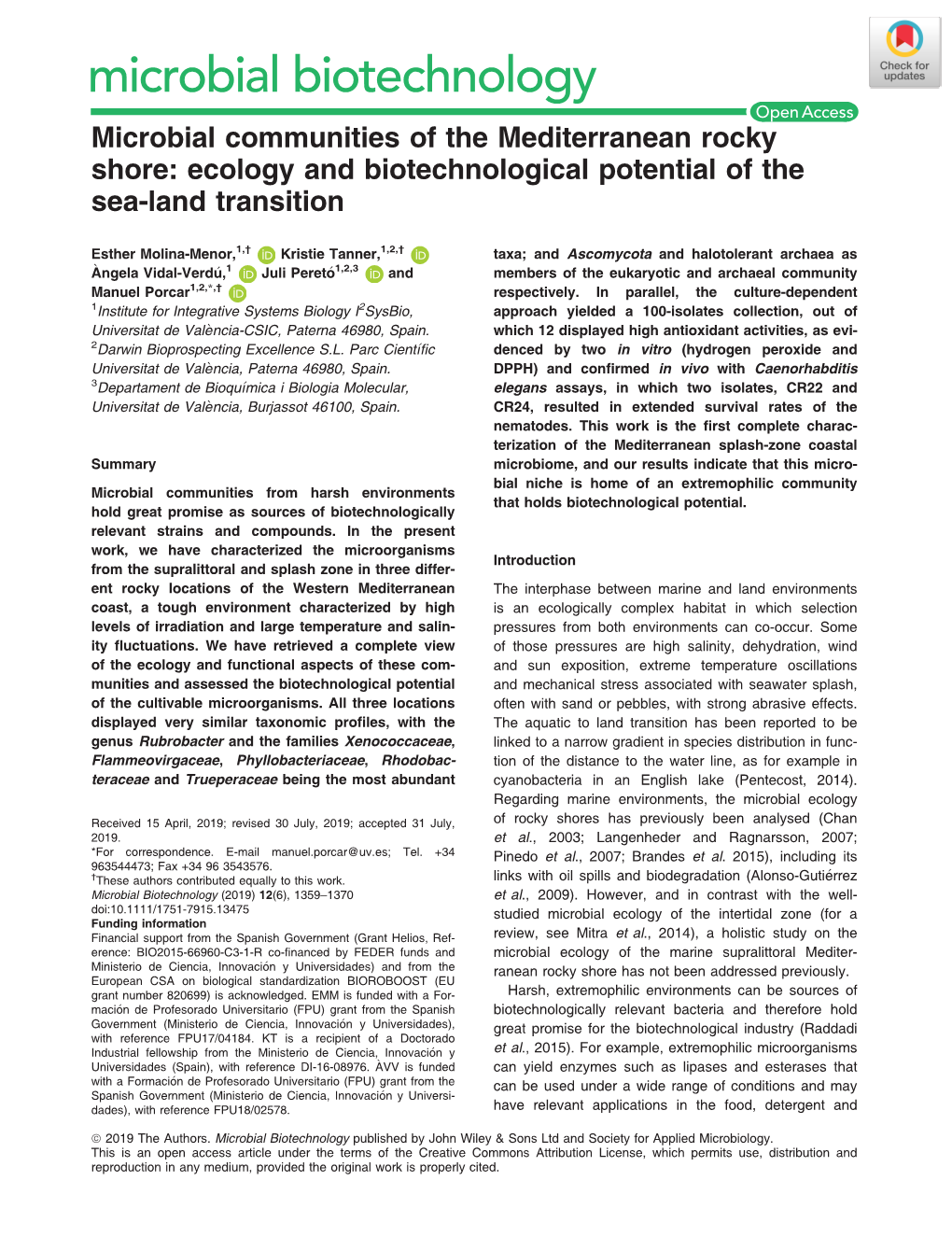 Microbial Communities of the Mediterranean Rocky Shore: Ecology and Biotechnological Potential of the Sea-Land Transition