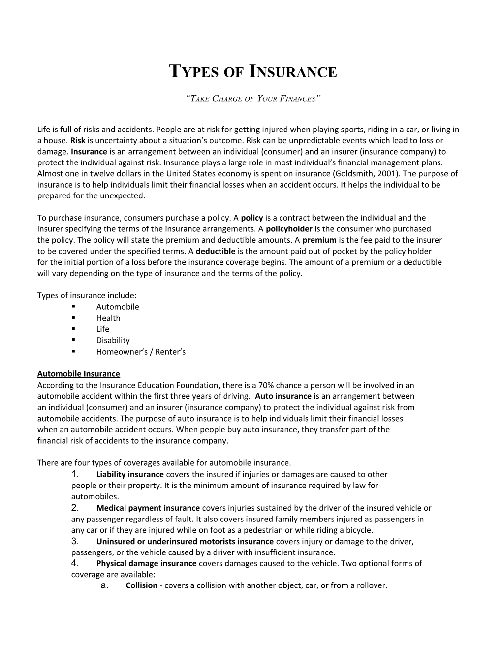 Types Of Insurance Lesson Plan 1.10.1