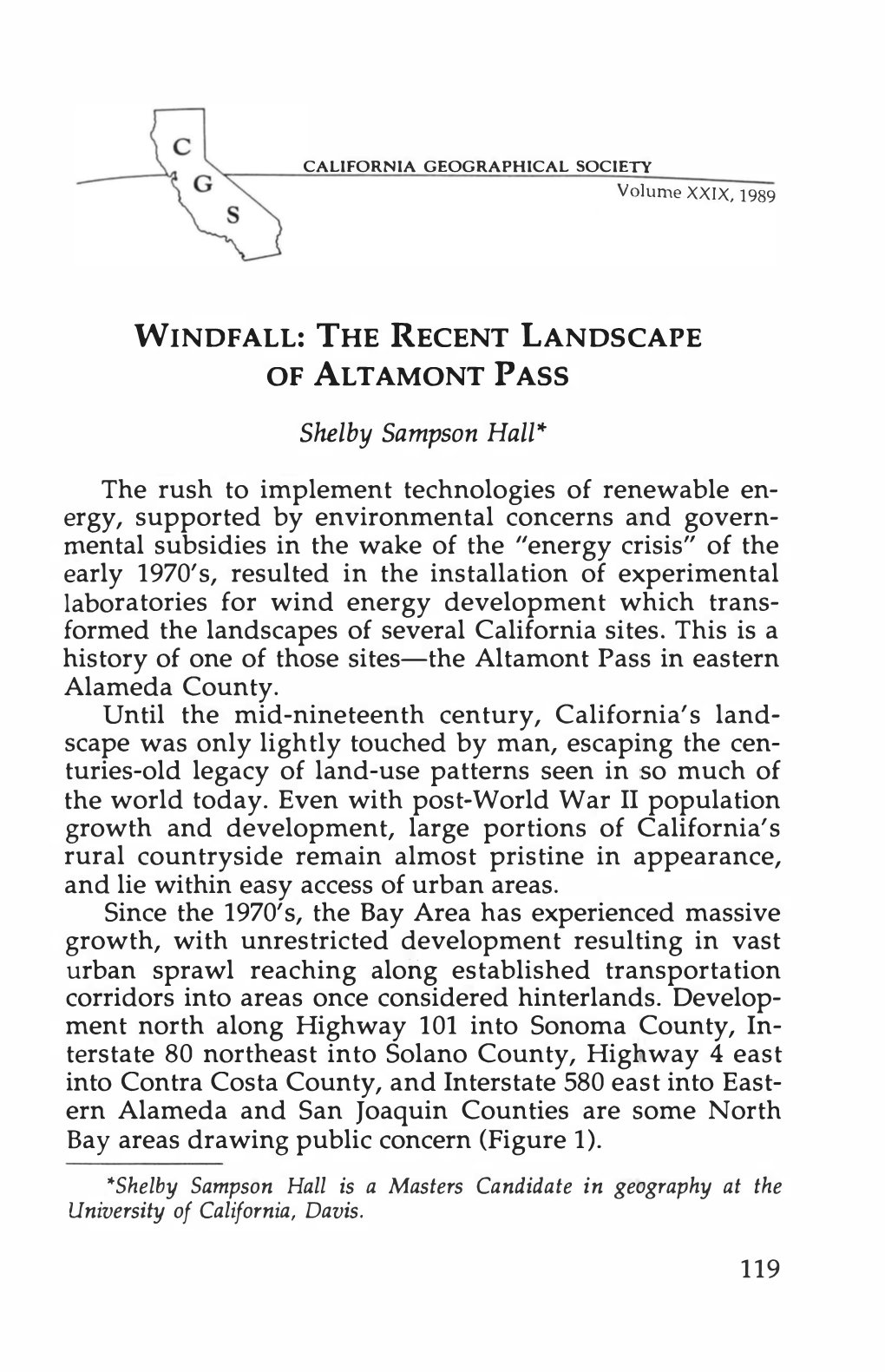 Windfall: the Recent Landscape of Altamont Pass