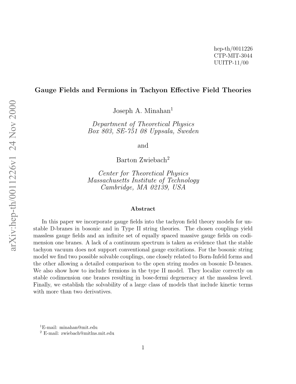 Arxiv:Hep-Th/0011226V1 24 Nov 2000 Ial,W Sals H Ovblt Falrecaso Oesta Include That Models of C Class Localize Derivatives