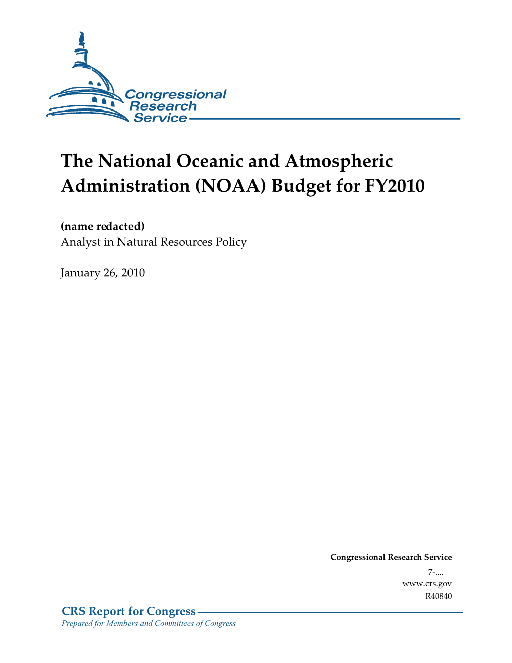 The National Oceanic and Atmospheric Administration (NOAA) Budget for FY2010