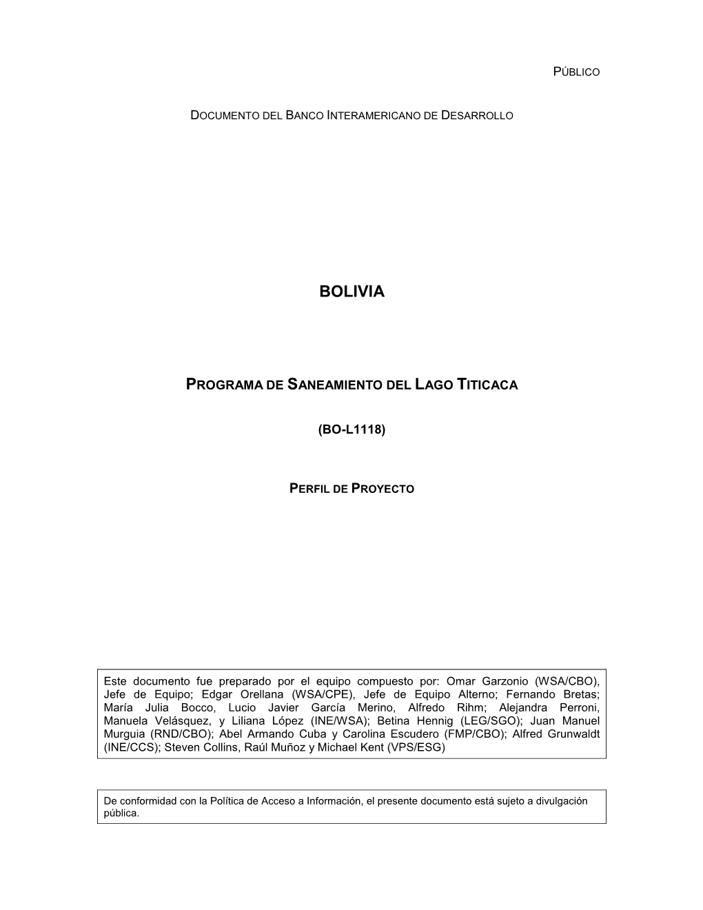 Bolivia Programa De Saneamiento Del Lago Titicaca