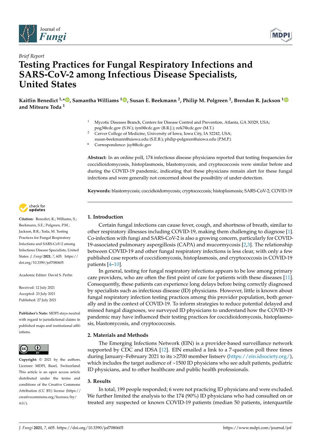 Testing Practices for Fungal Respiratory Infections and SARS-Cov-2 Among Infectious Disease Specialists, United States