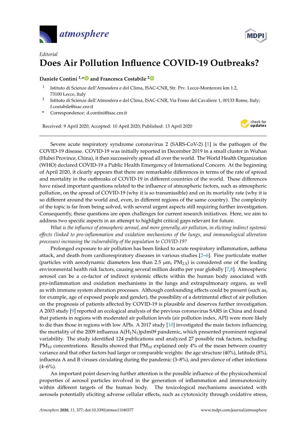 Does Air Pollution Influence COVID-19 Outbreaks?