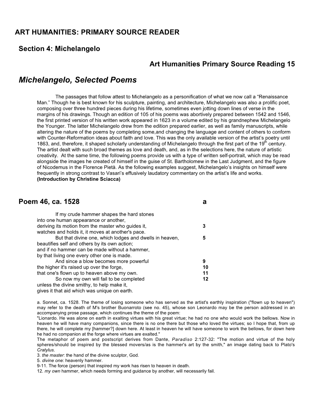 Michelangelo, Selected Poems