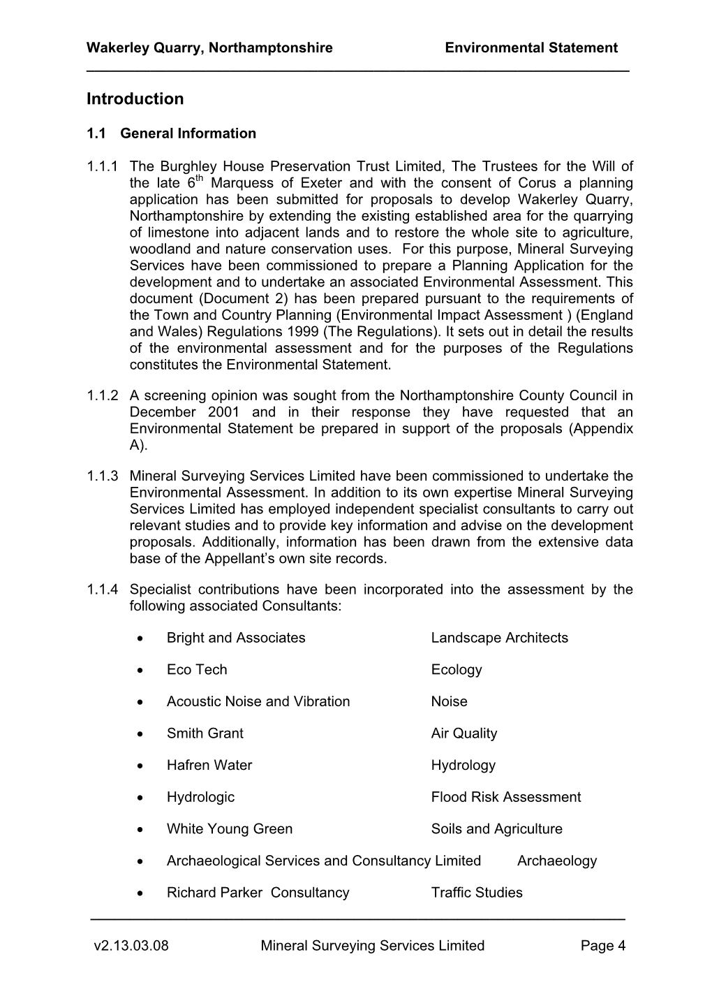 Wakerley Quarry, Northamptonshire Environmental Statement ______