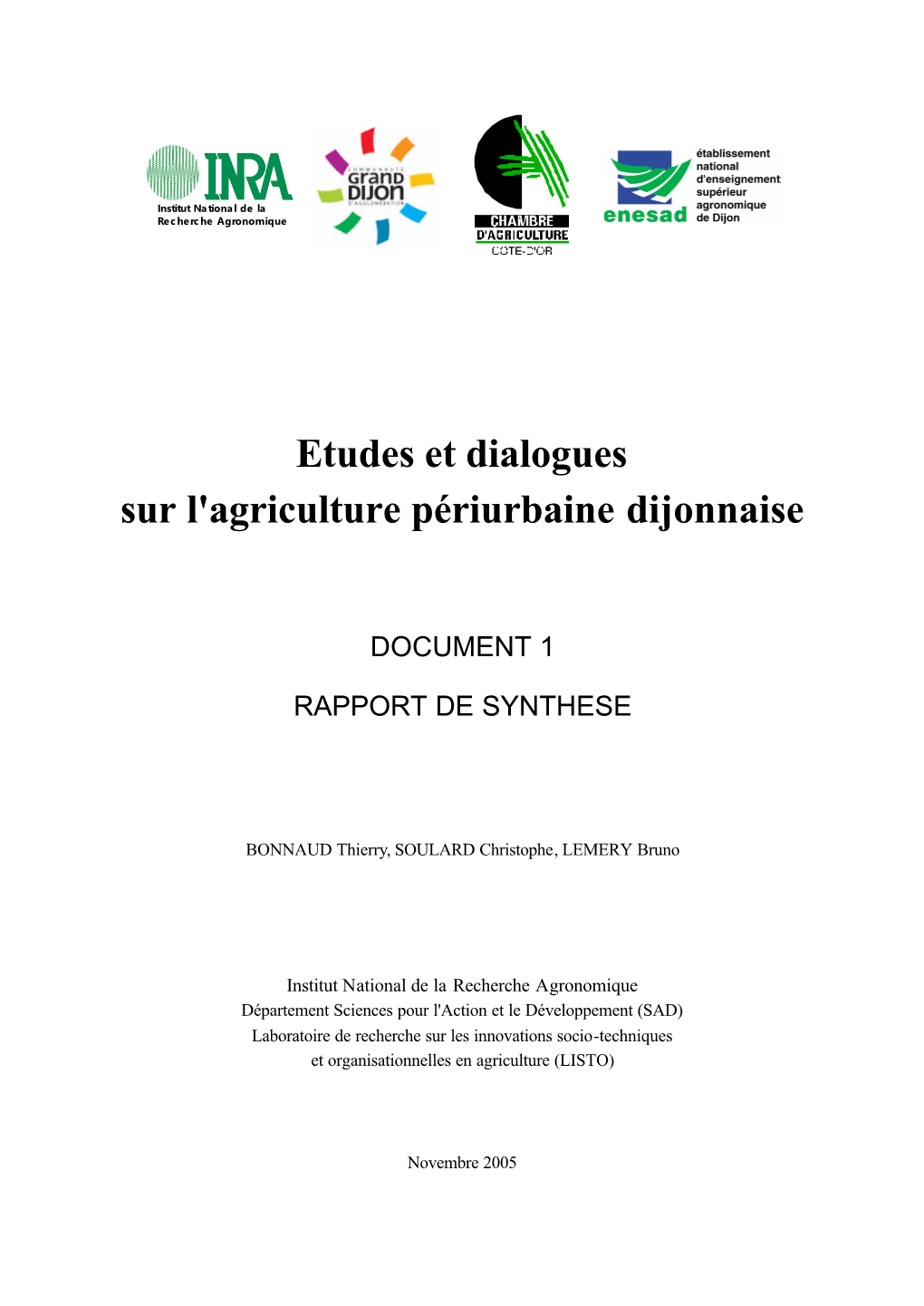 Etudes Et Dialogues Sur L'agriculture Périurbaine Dijonnaise