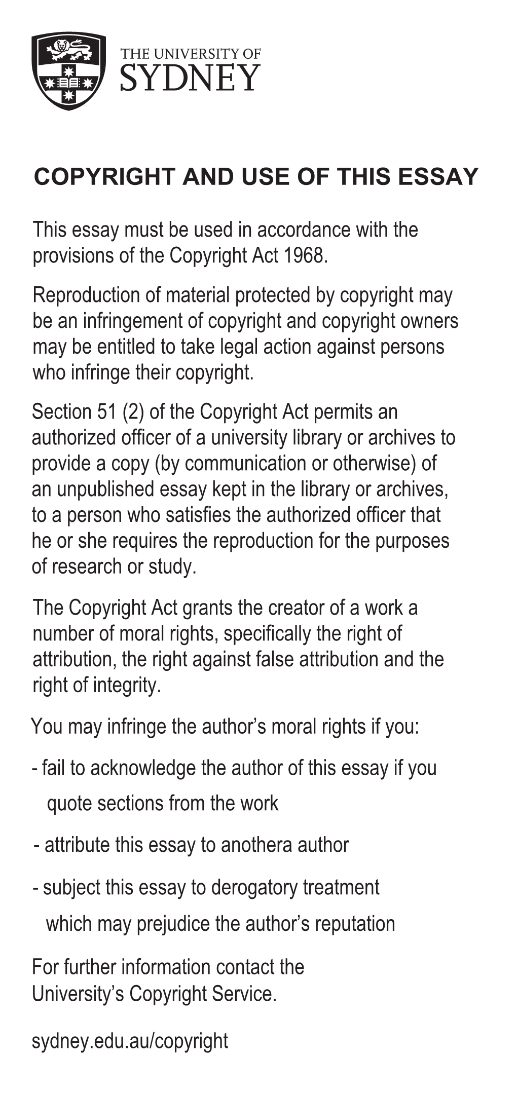 Copyright and Use of This Essay