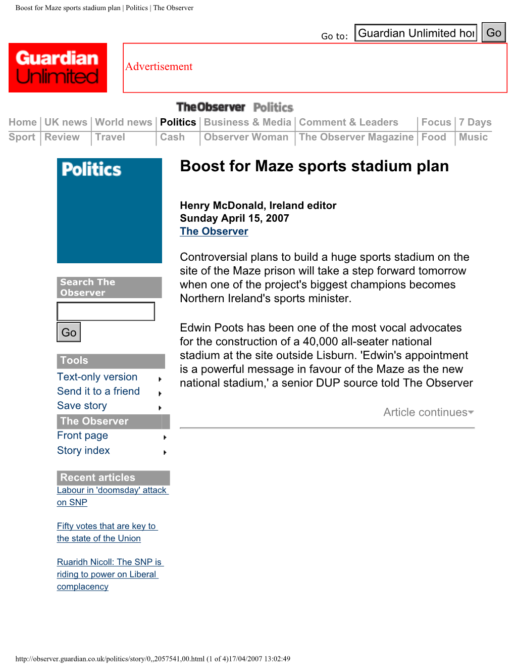 Boost for Maze Sports Stadium Plan | Politics | the Observer