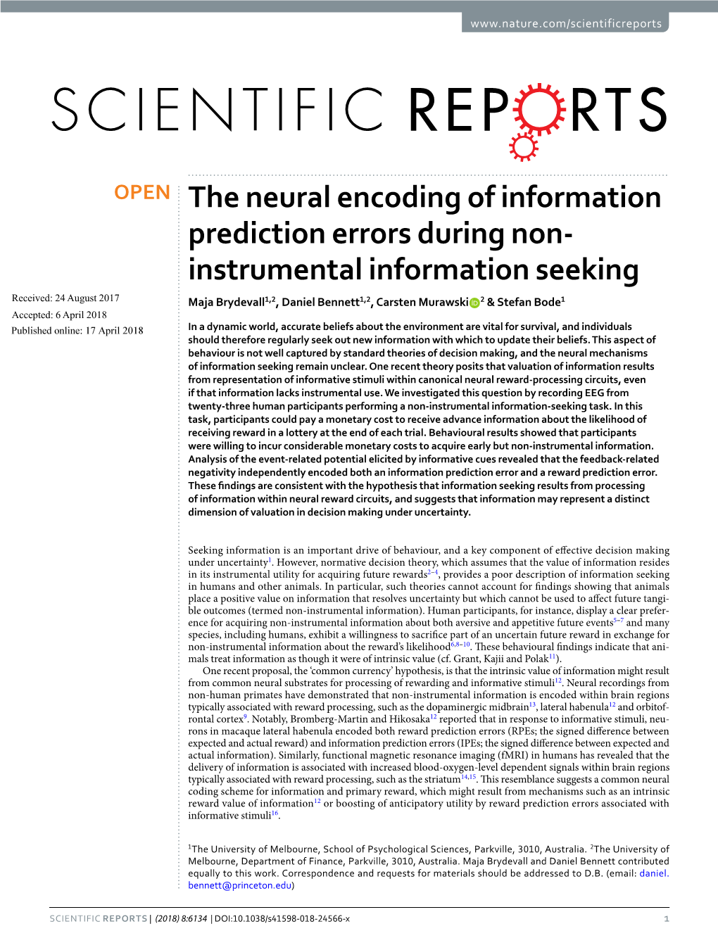 The Neural Encoding of Information Prediction Errors During Non