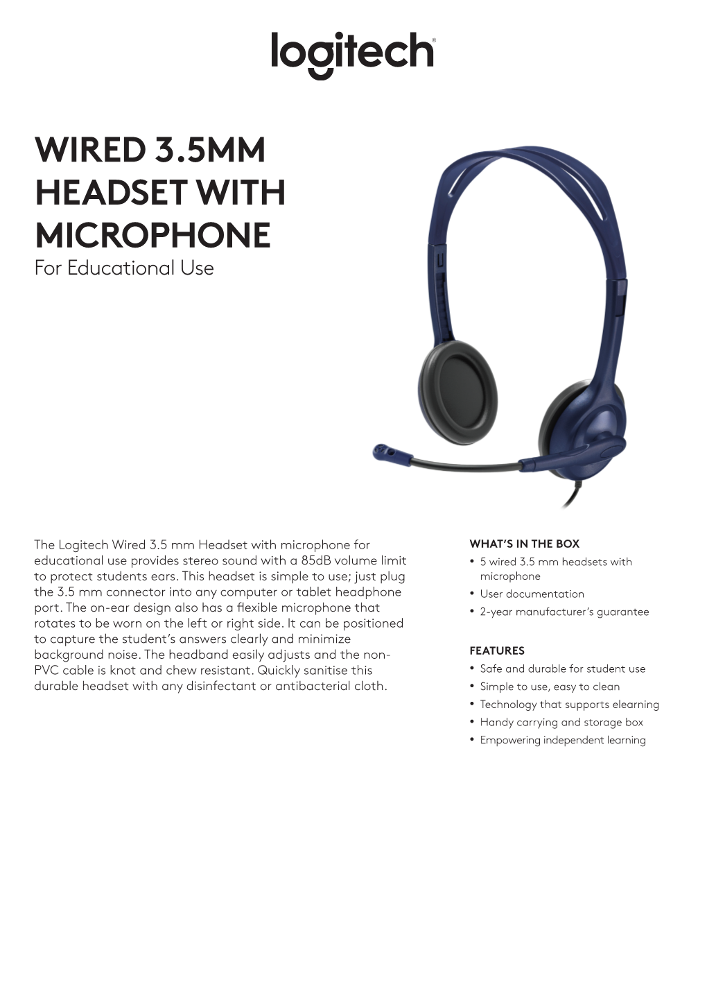 WIRED 3.5MM HEADSET with MICROPHONE for Educational Use