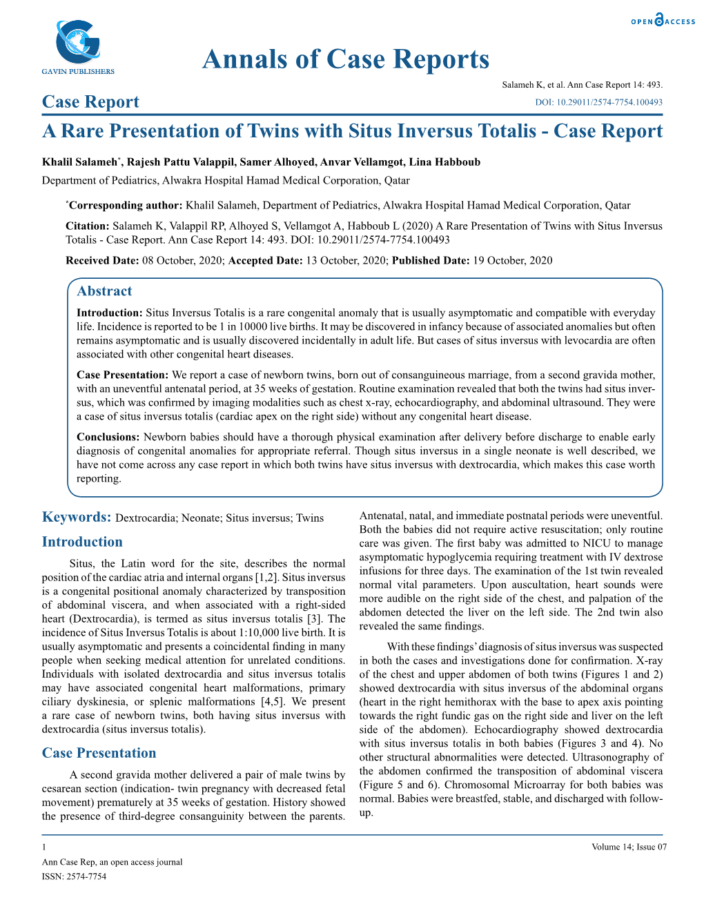 Annals of Case Reports Salameh K, Et Al