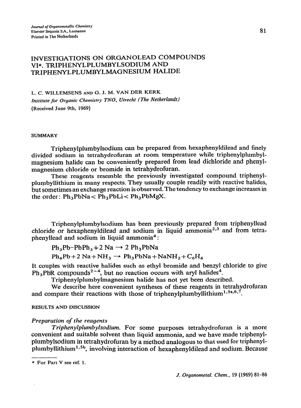 81 Investigations on Organolead Compounds Vi