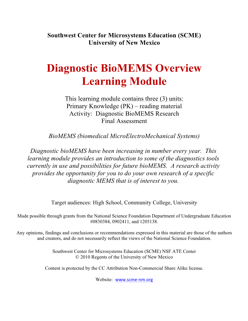 Diagnostic Biomems Overview Learning Module