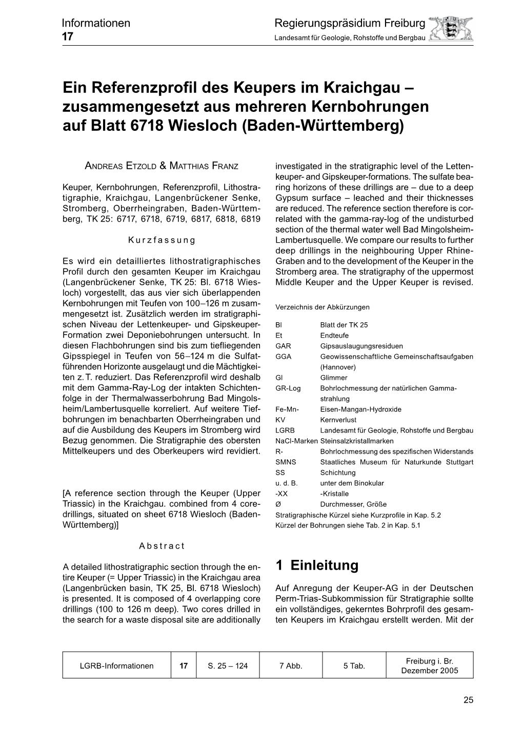 Ein Referenzprofil Des Keupers Im Kraichgau – Zusammengesetzt Aus Mehreren Kernbohrungen Auf Blatt 6718 Wiesloch (Baden-Württemberg)