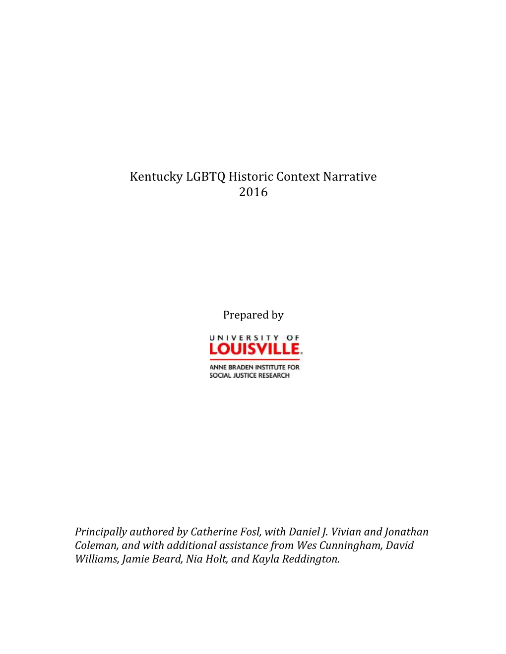 Kentucky LGBTQ Historic Context Narrative 2016