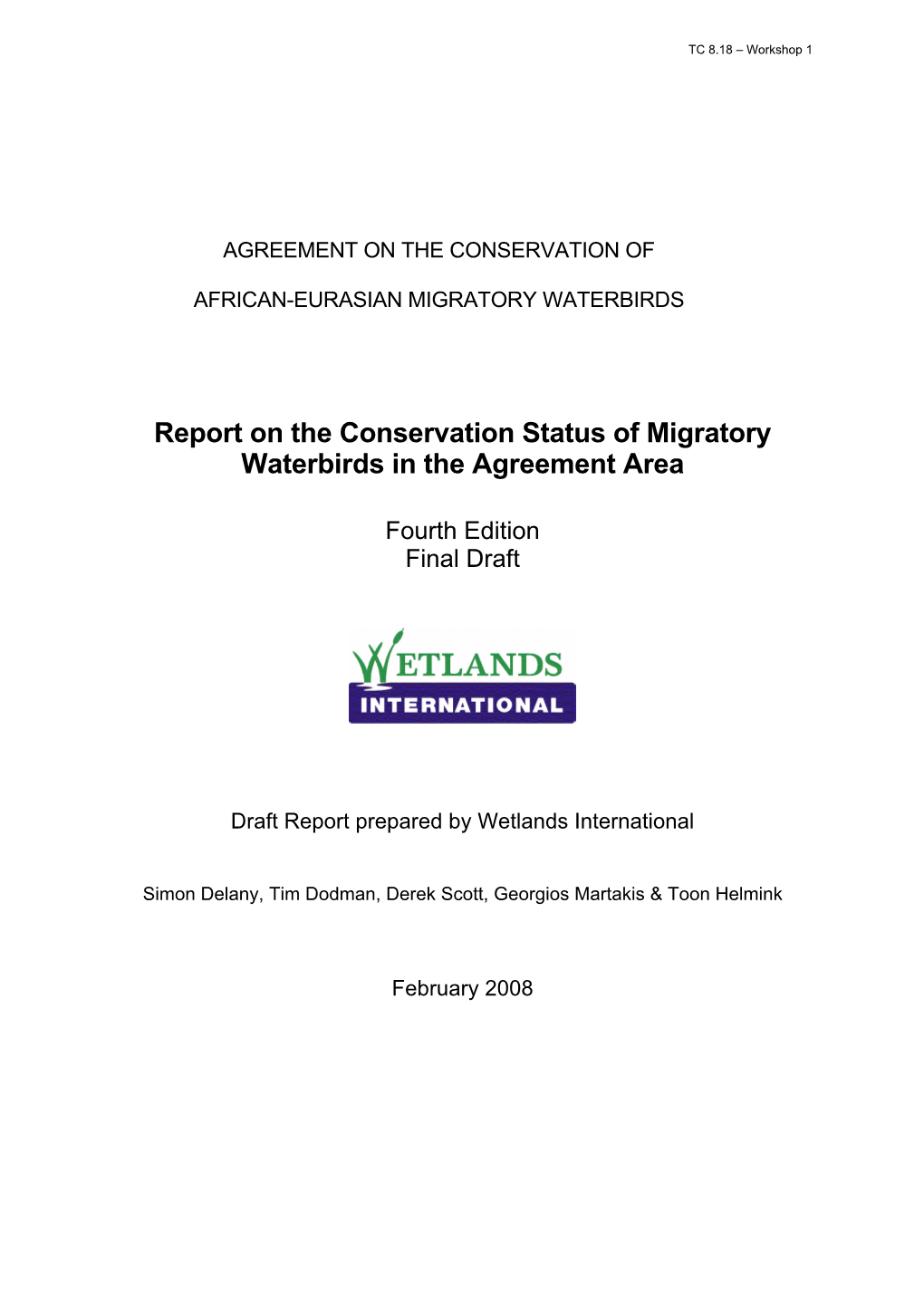 Report on the Conservation Status of Migratory Waterbirds in the Agreement Area
