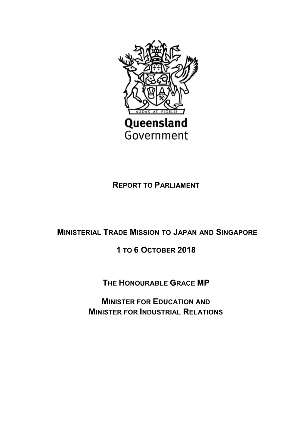 Report to Parliament Ministerial Trade Mission To