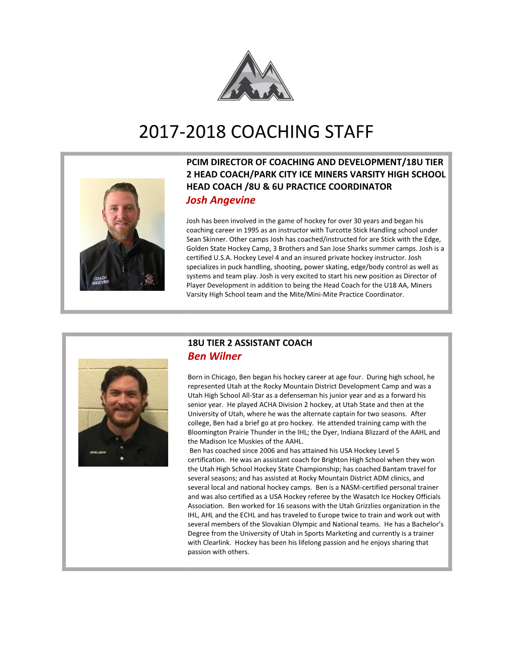 2017-2018 Coaching Staff