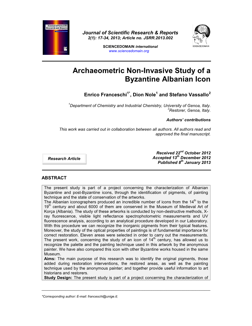 Archaeometric Non-Invasive Study of a Byzantine Albanian Icon