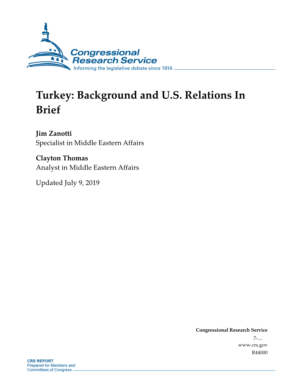 Turkey: Background and U.S. Relations in Brief
