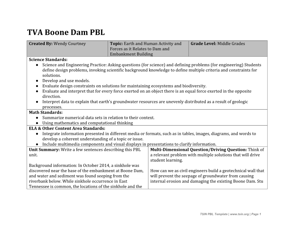 TVA Boone Dam PBL