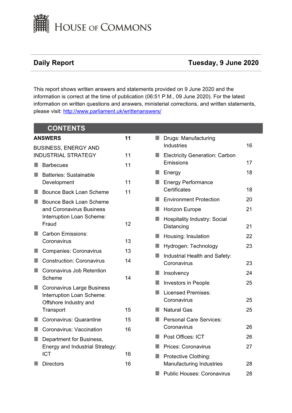 Daily Report Tuesday, 9 June 2020 CONTENTS