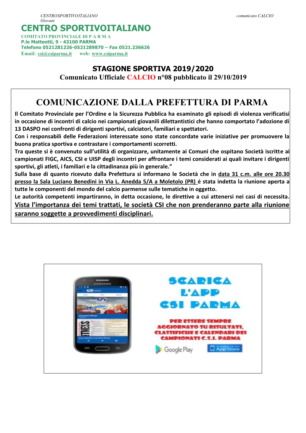 Comunicazione Dalla Prefettura Di Parma