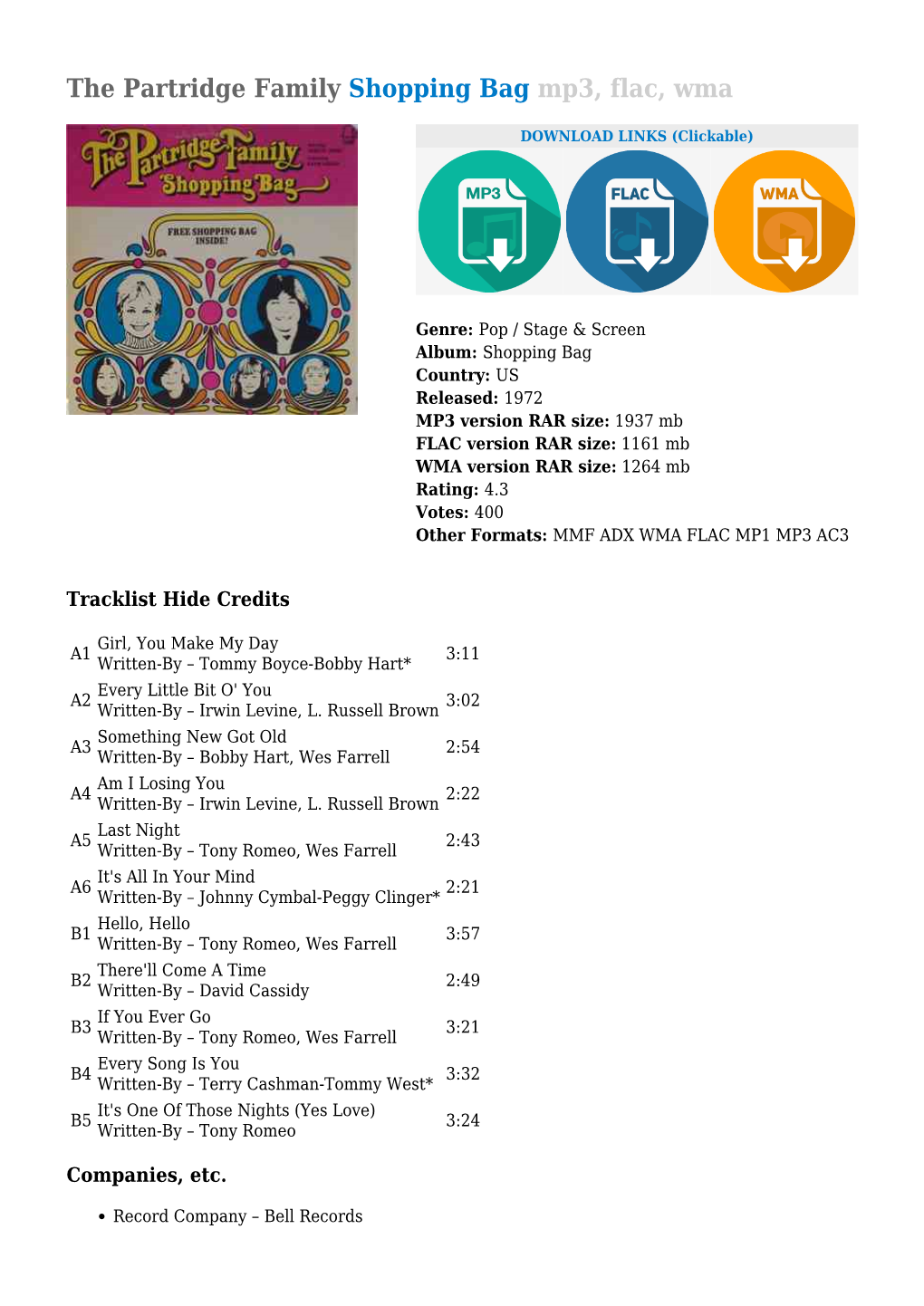 The Partridge Family Shopping Bag Mp3, Flac, Wma