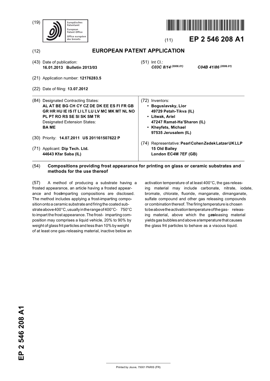 Compositions Providing Frost Appearance for Printing on Glass Or Ceramic Substrates and Methods for the Use Thereof