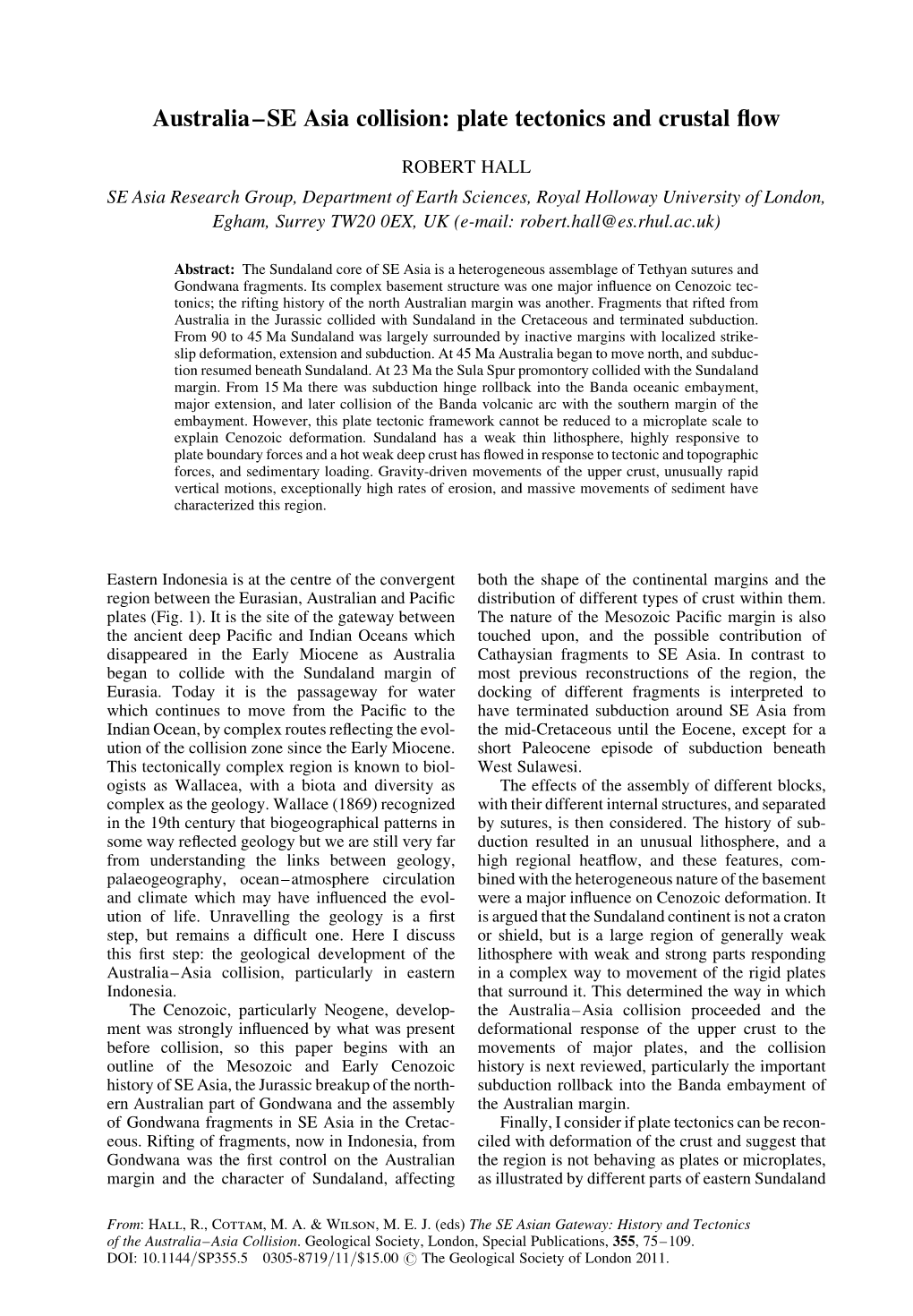 Australia–SE Asia Collision: Plate Tectonics and Crustal ﬂow