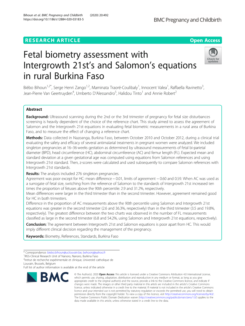 Fetal Biometry Assessment with Intergrowth 21St's and Salomon's