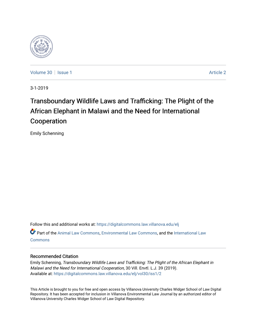 Transboundary Wildlife Laws and Trafficking: the Plight of the African Elephant in Malawi and the Need for International Cooperation