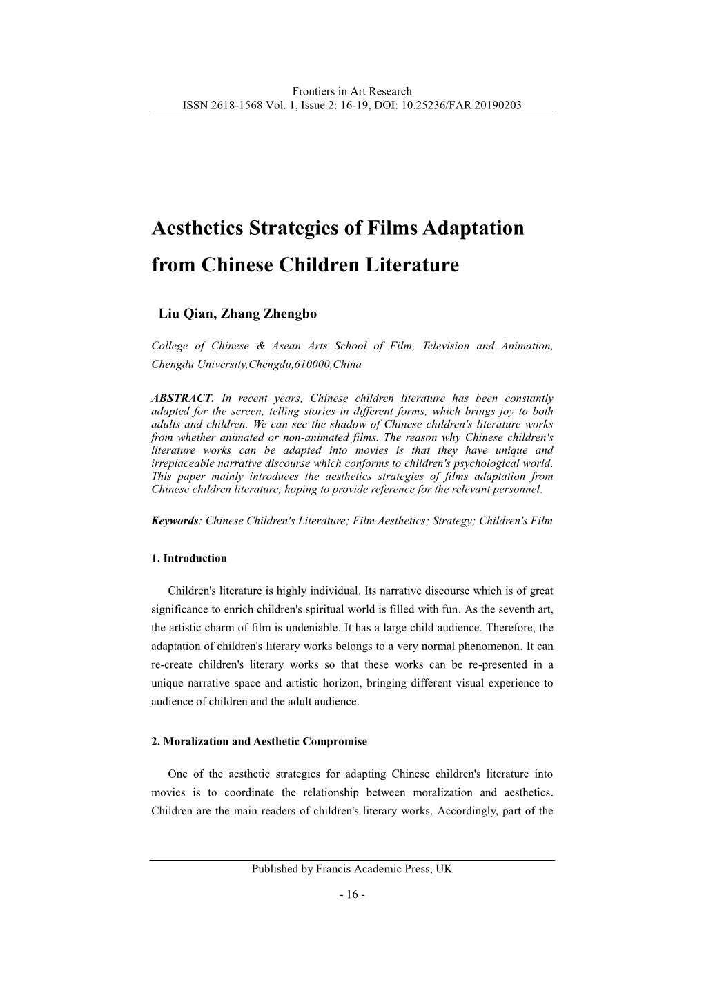 Aesthetics Strategies of Films Adaptation from Chinese Children Literature