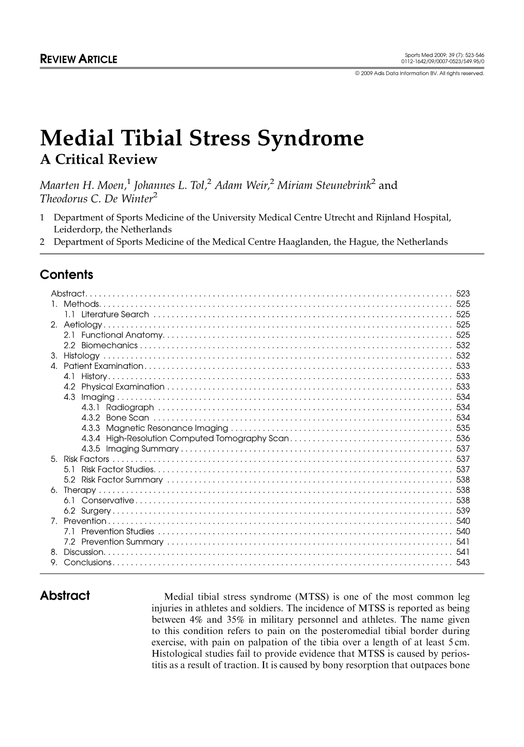 Medial Tibial Stress Syndrome a Critical Review