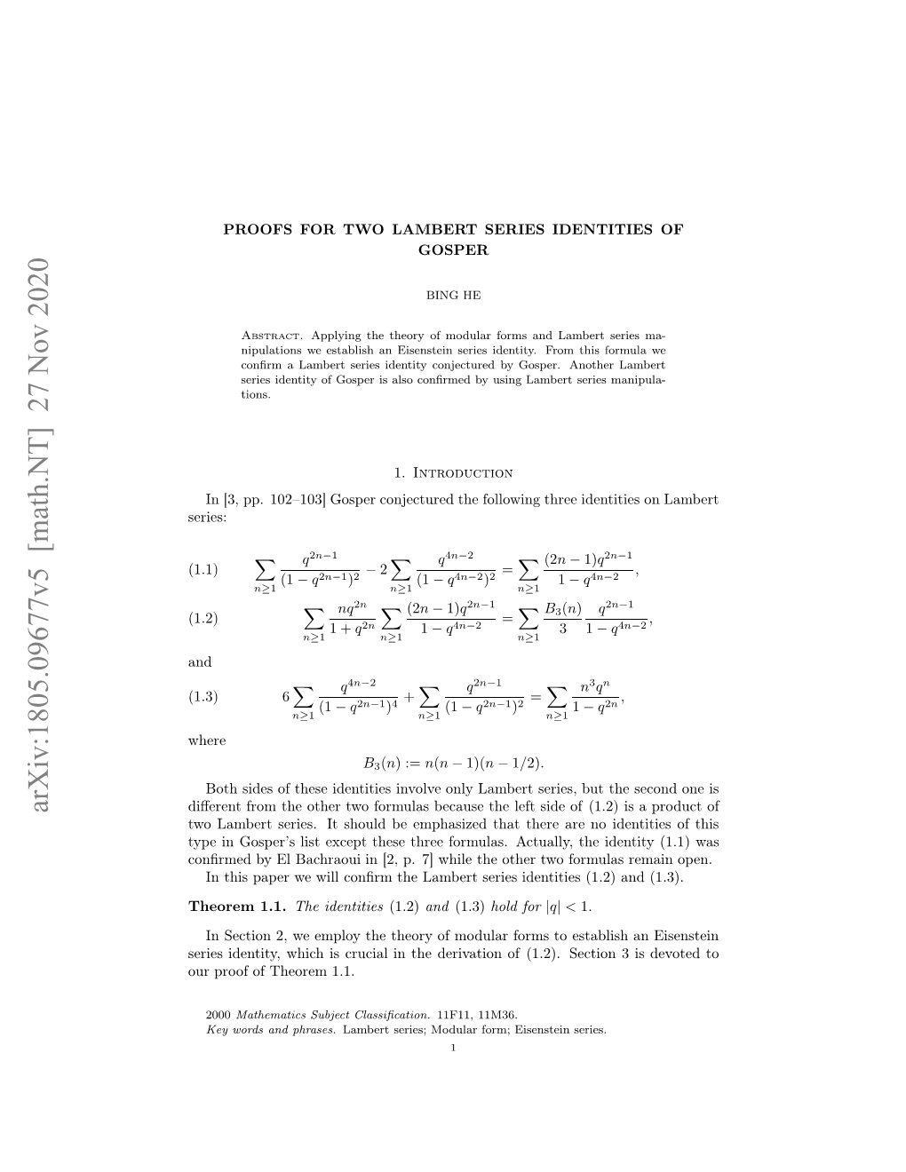 Two Lambert Series Identities 3