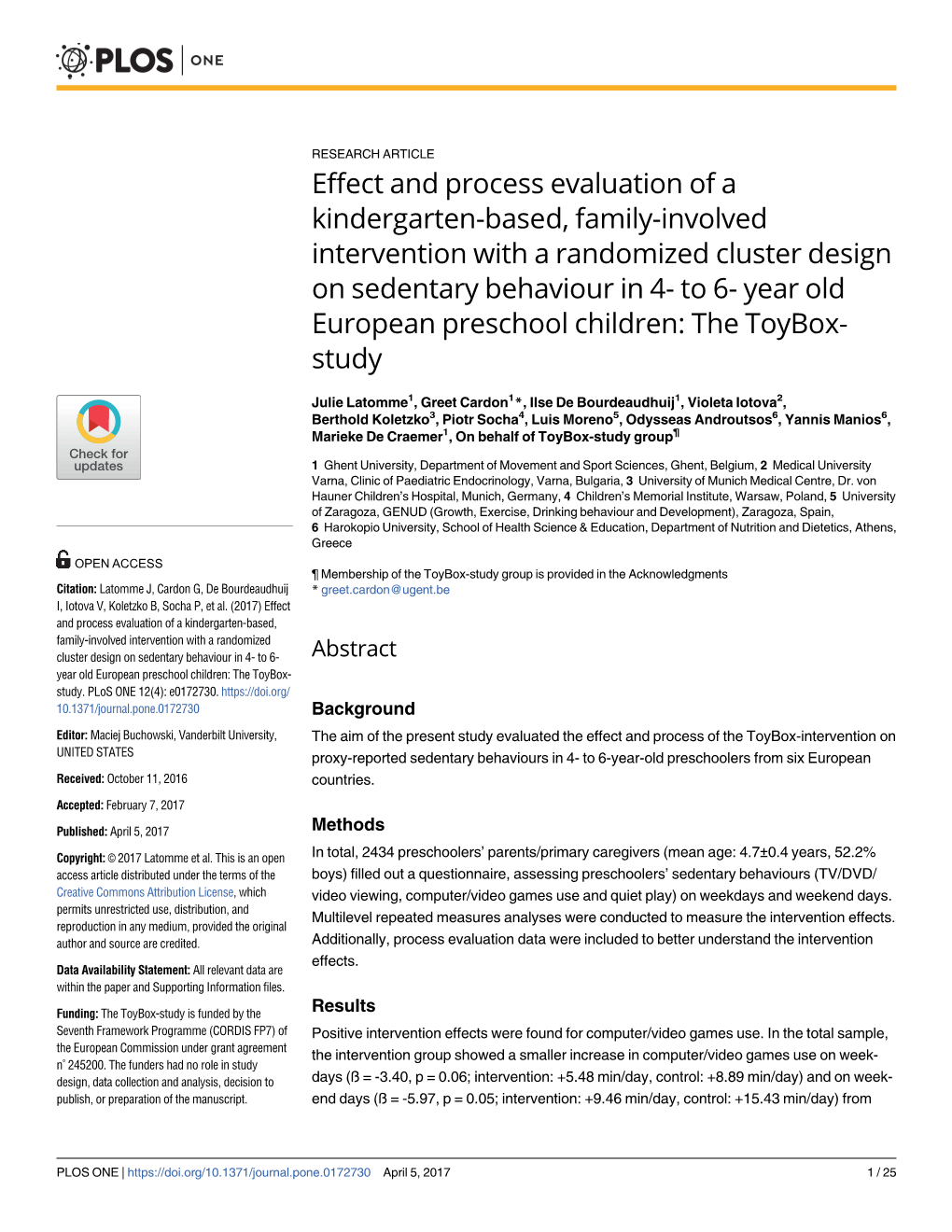 Effect and Process Evaluation of a Kindergarten-Based, Family-Involved