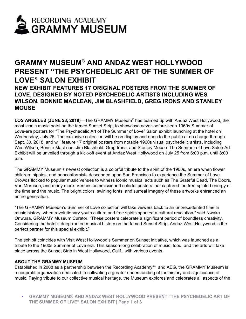 Grammy Museum​®​ ​And Andaz West Hollywood