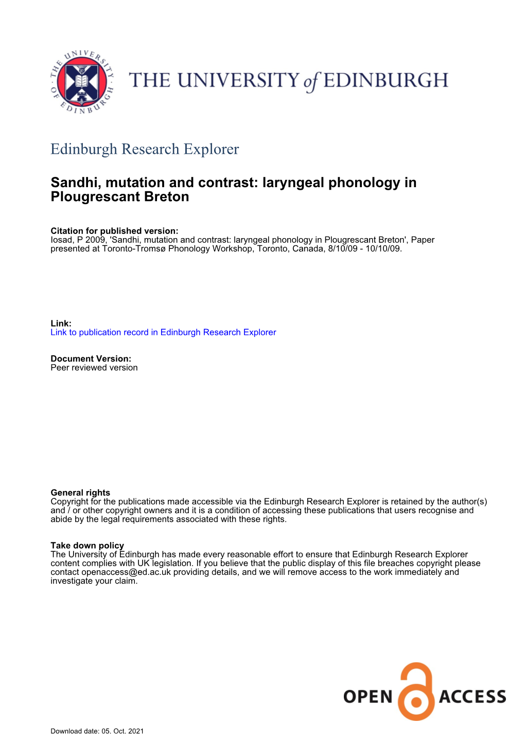 Laryngeal Phonology in Plougrescant Breton: Sandhi, Mutation, and Contrast >