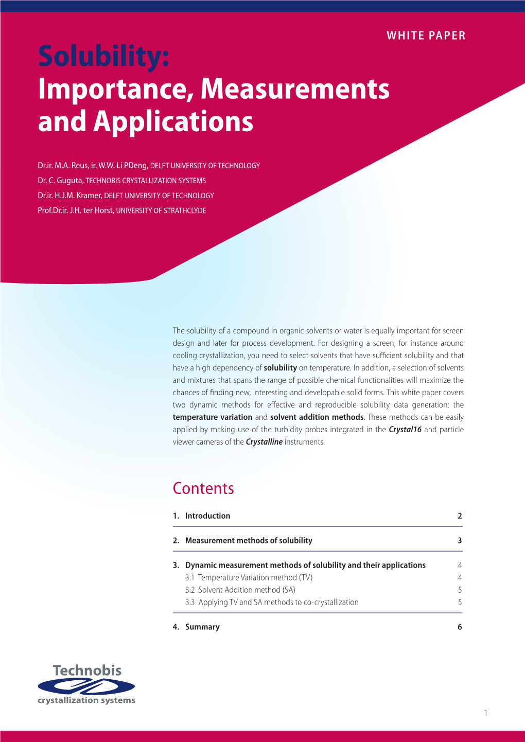 Solubility: Importance, Measurements and Applications