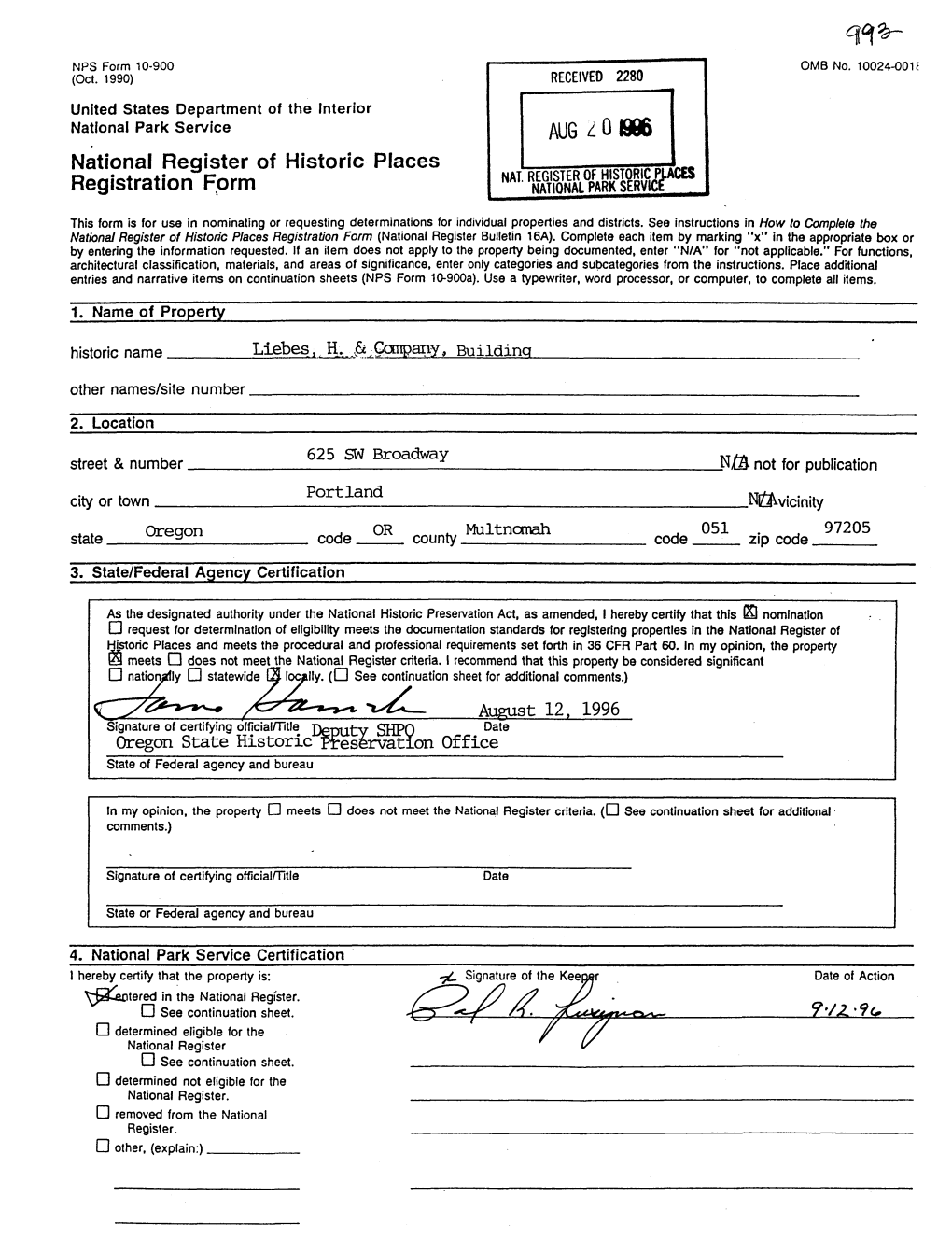 AUG 1 0 886 National Register of Historic Places NAT REGISTER of HISTORIC PLACES Registration Form NATIONAL PARK SERVICE