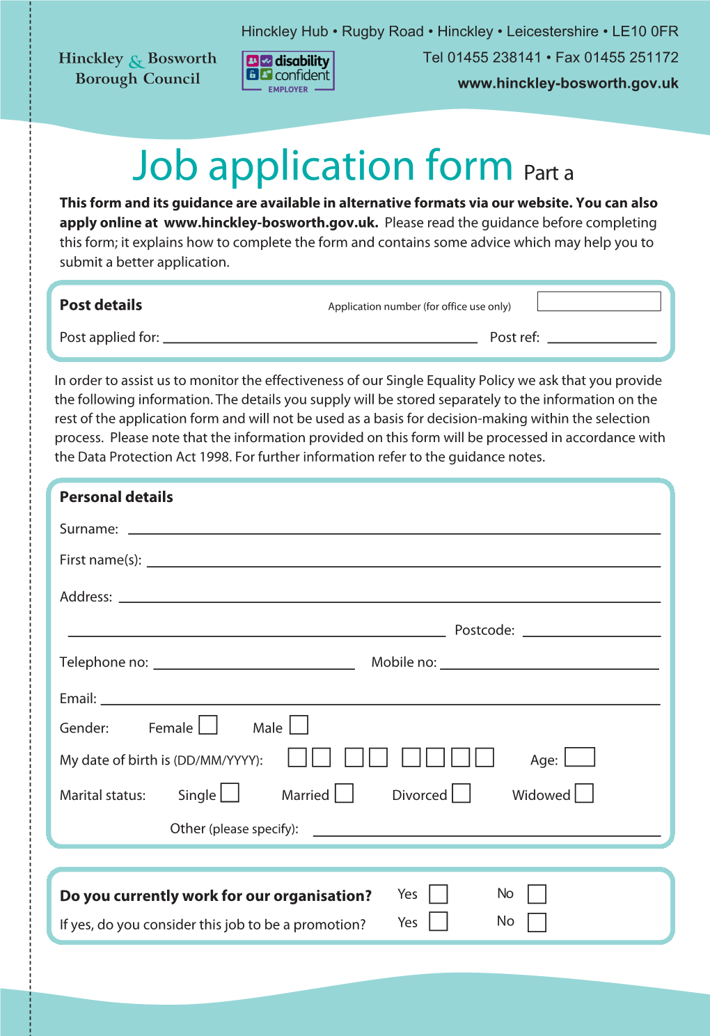 Hinckley & Bosworth Borough Council Job Application Form