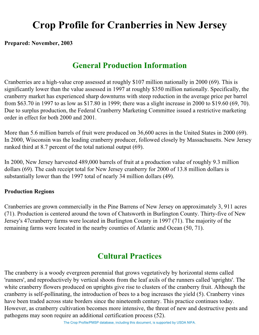 Crop Profile for Cranberries in New Jersey