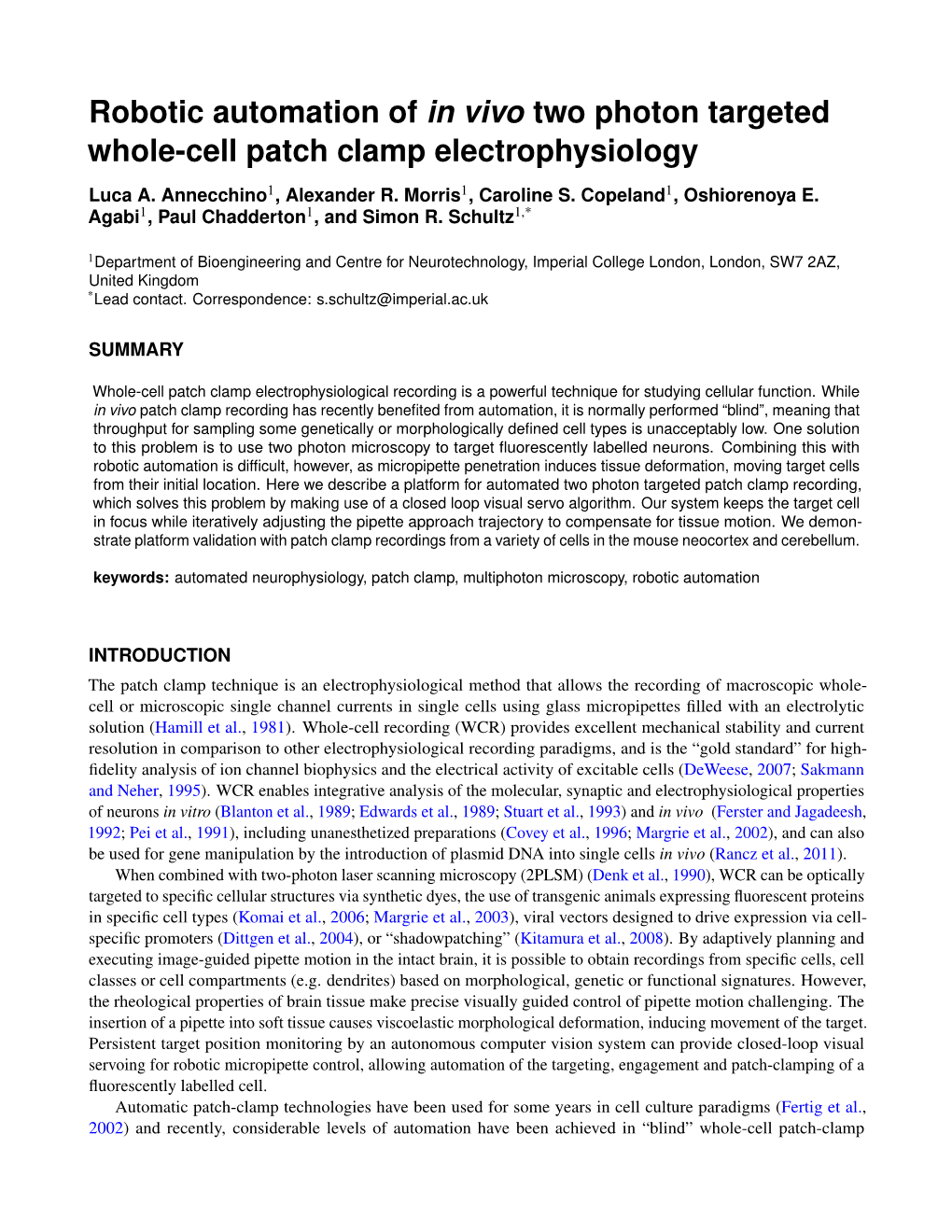 Robotic Automation of in Vivo Two Photon Targeted Whole-Cell Patch Clamp Electrophysiology